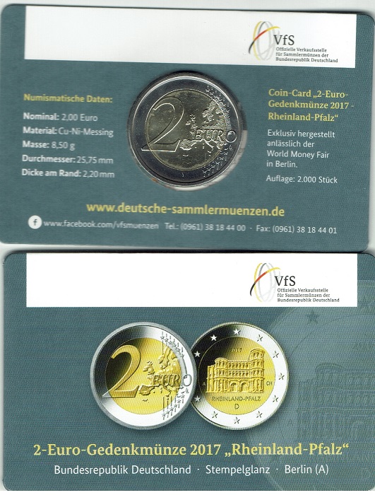 (afbeelding voor) 2 Euromunt Duitsland 2017 coincard A Rheinland Pfalz ( VHS )